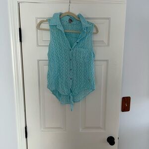 Guess Turquoise Sleeveless Eyelet Blouse